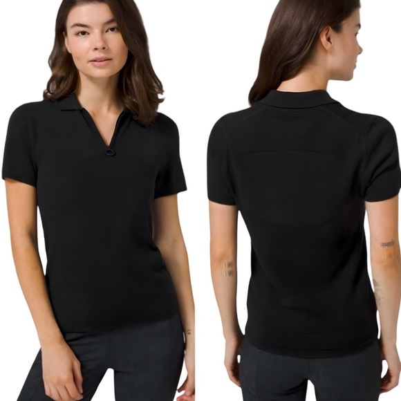 Lululemon City Calm Cashmere Knit Polo‎ Sweater Black Blouse - Picture 1 of 6